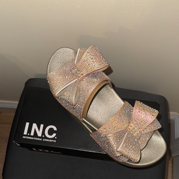 INC International Concepts Gold Rhinestone Bow Sandals - Picture 3 of 17